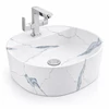 Immagine 1/3 - BERGAMO-M || lavabo da appoggio, ceramica, bianco, effetto marmo, arrotondato