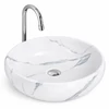 Immagine 1/3 - MERANO-M || lavabo da appoggio, ceramica, bianco, effetto marmo, ovale