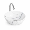Immagine 1/3 - PARMA-M || lavabo da appoggio, ceramica, bianco, effetto marmo, rotondo