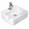 Immagine 1/3 - LINZ-M || lavabo da appoggio, ceramica, bianco, effetto marmo, quadrato