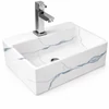 Immagine 1/3 - LEER-M || lavabo da appoggio, ceramica, bianco, effetto marmo, quadrato