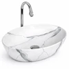 Immagine 1/3 - MONACO-M || lavabo da appoggio, ceramica, bianco, effetto marmo, ovale