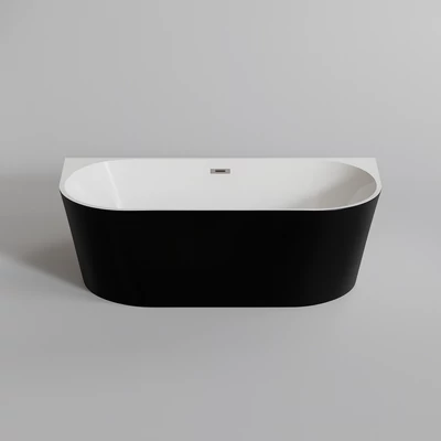 LANA vasca da bagno semi-freestanding addossata alla parete, nero-bianco, 160x80x58 cm