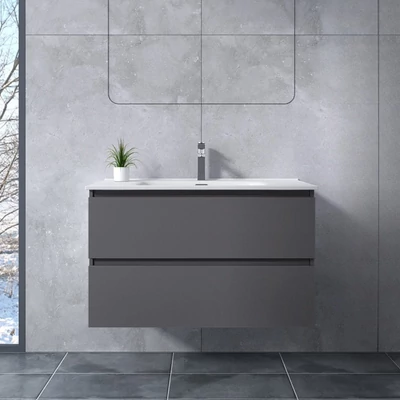 Catania || Grigio antracite opaco, mobile bagno con lavabo, 60cm