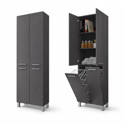 NORMANDIA 60 || Grigio antracite opaco, mobile bagno con cesto biancheria, vano contenitore e ripiani