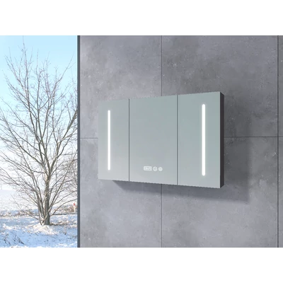 Vicenza || Grigio antracite opaco, armadietto a specchio a tre ante con illuminazione LED 100 cm