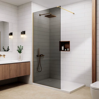 Walk-in Gold parete doccia, con vetro fumé 80, 200cm, 8mm