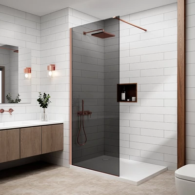 Walk-in Rose Gold parete doccia, con vetro fumé 80, 200cm, 8mm