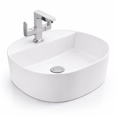 BERGAMO || lavabo da appoggio, ceramica, bianco, arrotondato