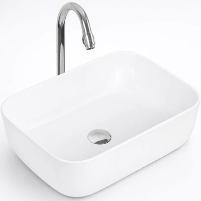 BERLIN || lavabo da appoggio, ceramica, bianco, rettangolare
