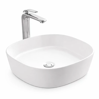 BERGAMO SLIM || lavabo da appoggio, ceramica, bianco, arrotondato