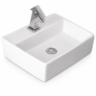 LINZ || lavabo da appoggio, ceramica, bianco, quadrato