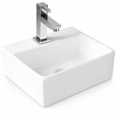 LAGE || lavabo da appoggio, ceramica, bianco, quadrato