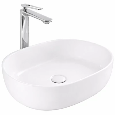 LIGNANO || lavabo da appoggio, ceramica, bianco, ovale