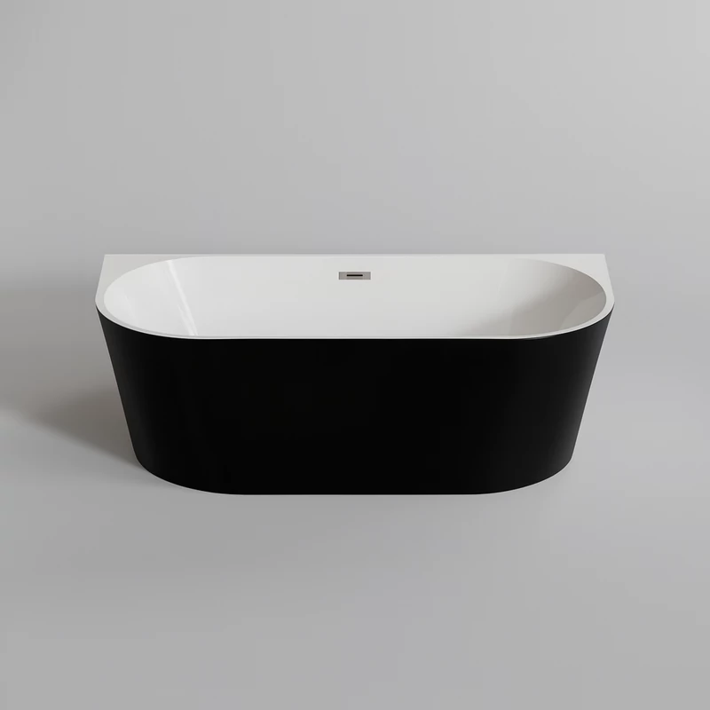 LANA vasca da bagno semi-freestanding addossata alla parete, nero-bianco, 160x80x58 cm