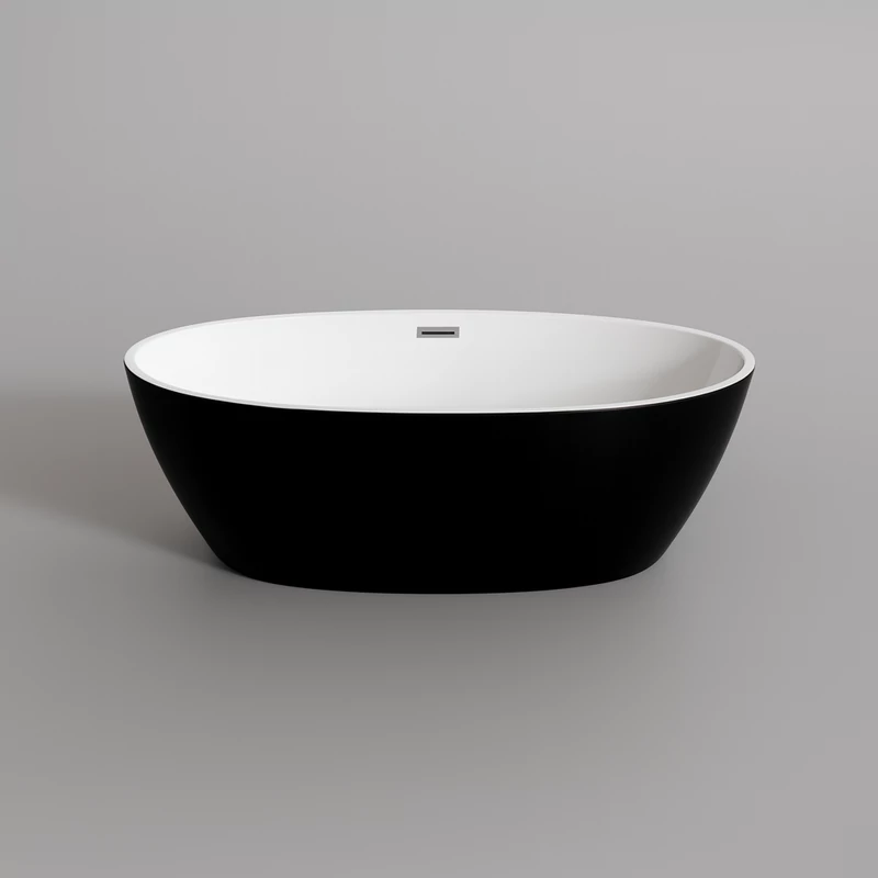 OVAL vasca da bagno freestanding, nero-bianco, 155x80x58 cm