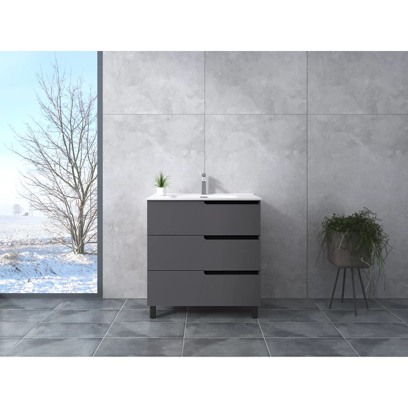Torino || Grigio antracite opaco, mobile bagno con lavabo 60cm
