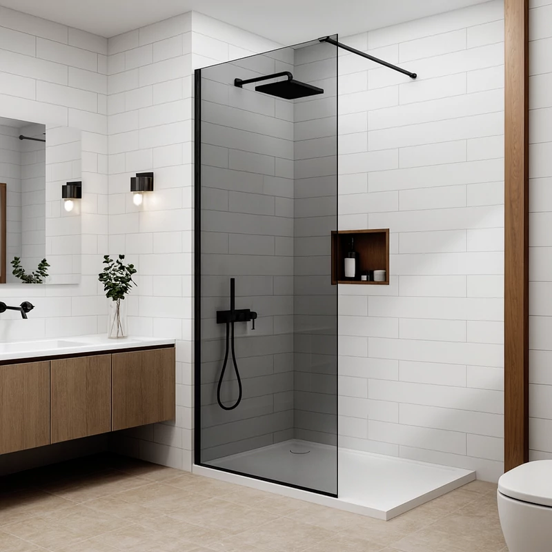 Walk-in Black parete doccia, con vetro fumé 80, 200cm, 8mm