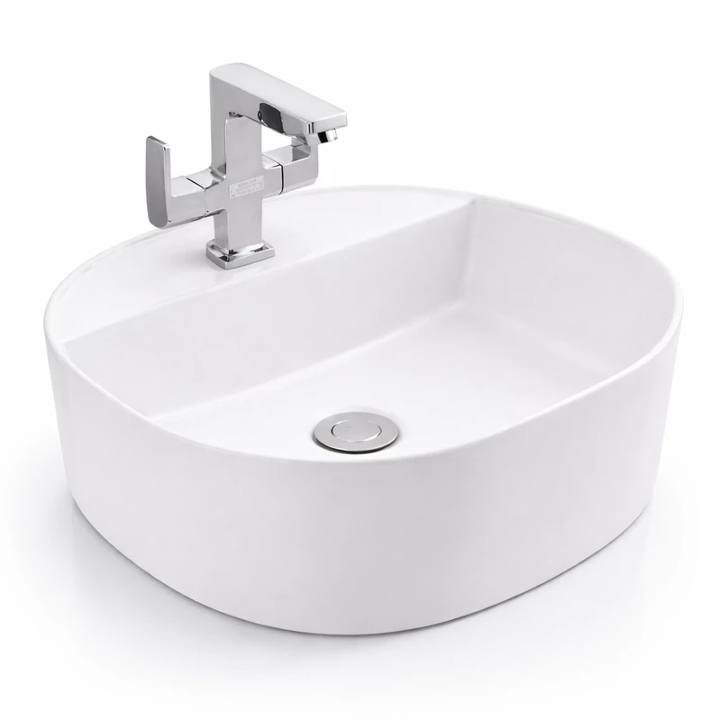 BERGAMO || lavabo da appoggio, ceramica, bianco, arrotondato