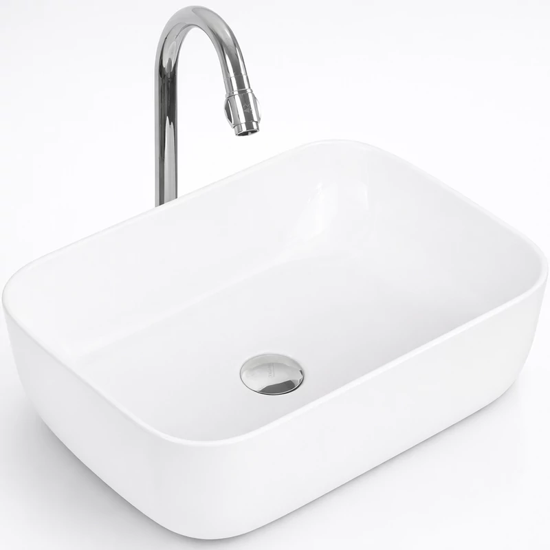 BERLIN || lavabo da appoggio, ceramica, bianco, rettangolare