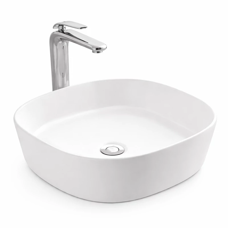 BERGAMO SLIM || lavabo da appoggio, ceramica, bianco, arrotondato
