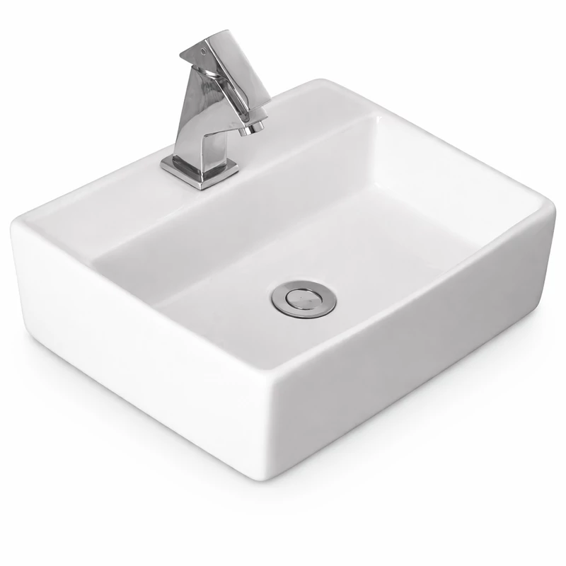 LINZ || lavabo da appoggio, ceramica, bianco, quadrato