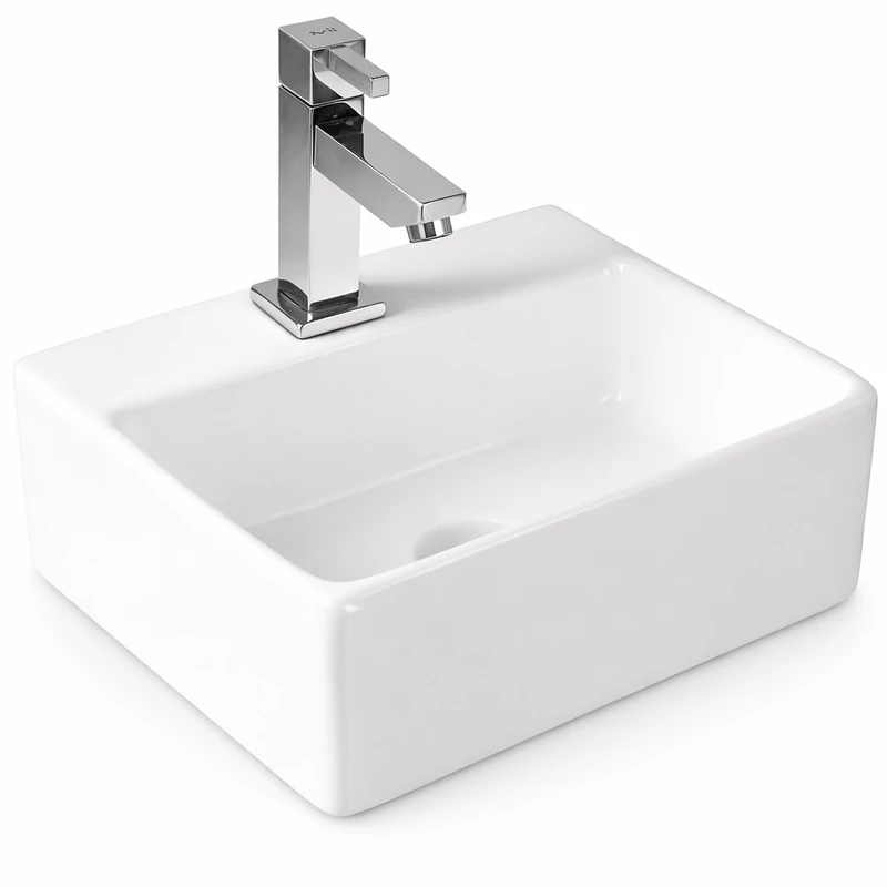 LAGE || lavabo da appoggio, ceramica, bianco, quadrato