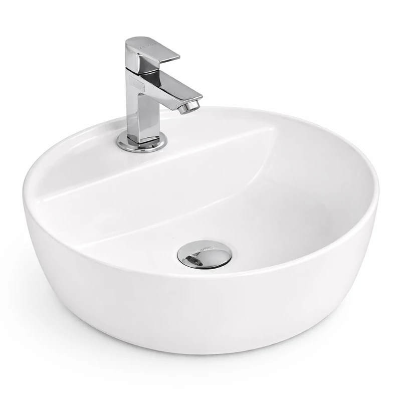 MONTERO 40 || lavabo da appoggio, ceramica, bianco, arrotondato