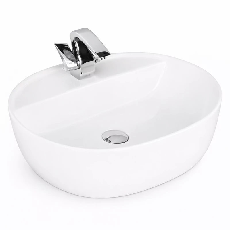 MONTERO 50 || lavabo da appoggio, ceramica, bianco, arrotondato